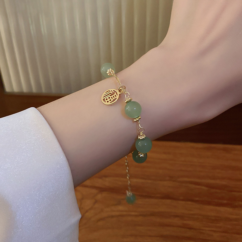 simple green Chinese character good luck beads copper resin Bracelet