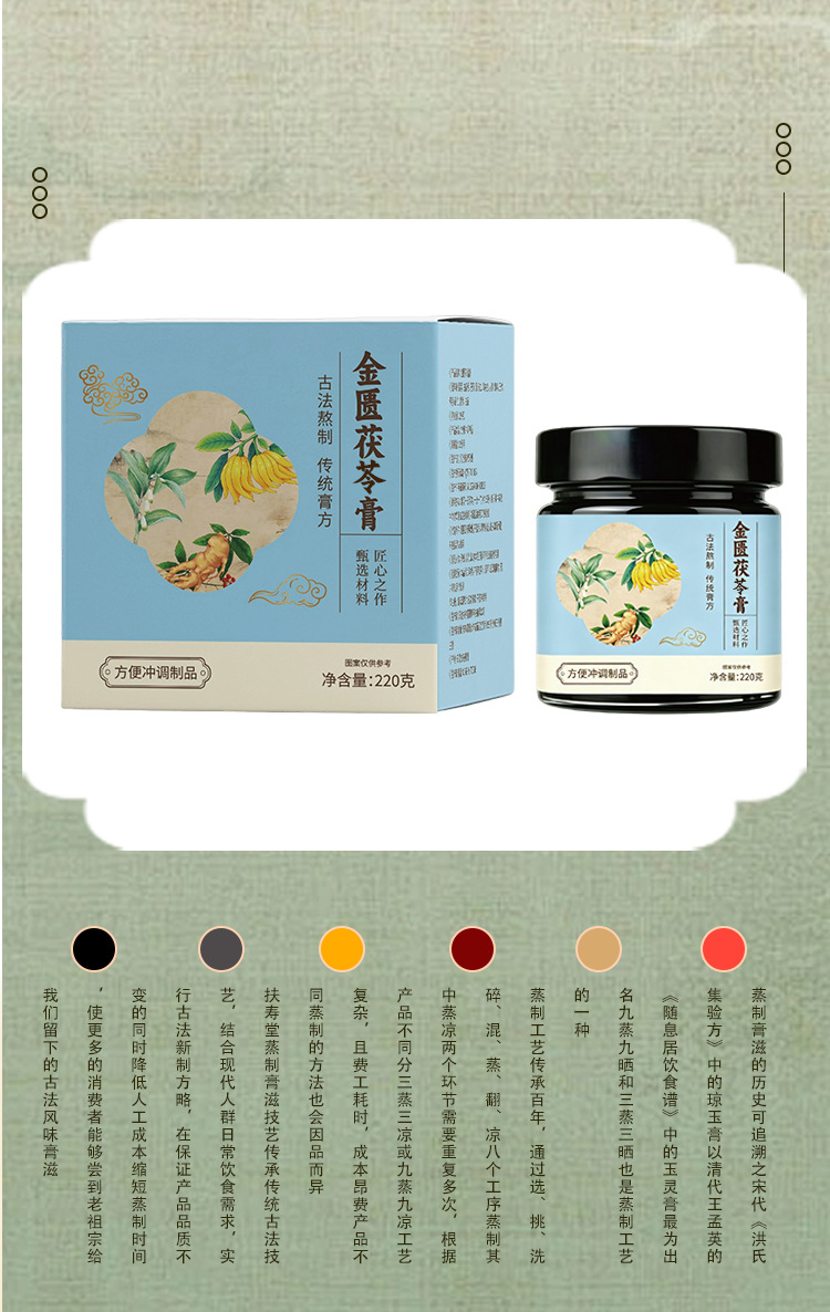 Jingui Fuling Gao (Poria & Coix Herbal Paste) — Traditional Steamed Herbal Paste, 220g specifications