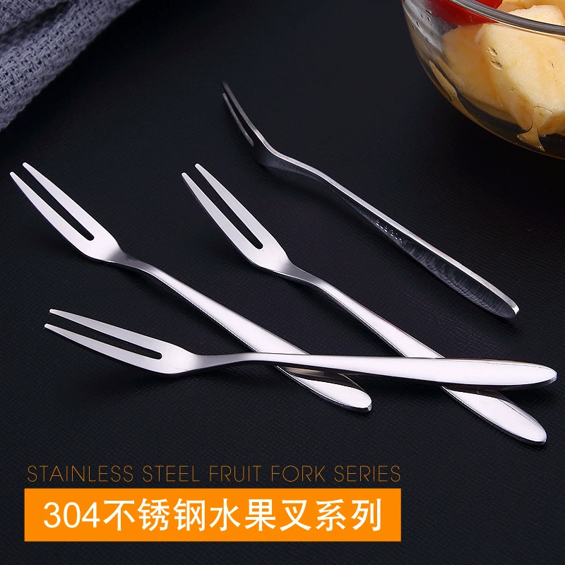 304 Нержавеющая сталь Фруктовая вилка Двузубый сладкая вилка лунный пирог нож вилка домашний утолщение фруктовая вилка лазерный логотип
