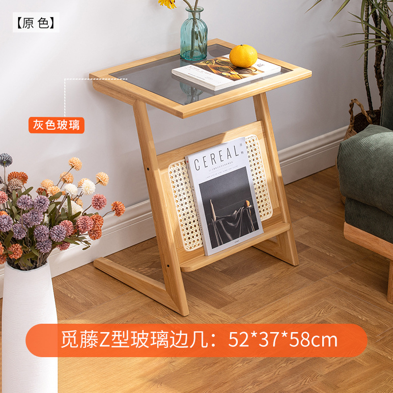 Mesa de noche de ratán simple hogar dormitorio Changhong mesita de noche de vidrio sala de estar japonesa sofá pequeño Gabinete lateral