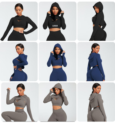  New Yoga Wear Set Cross Back Beauty Underwear Hooded Top Three-piece Sports Suit One Piece Dropshipping