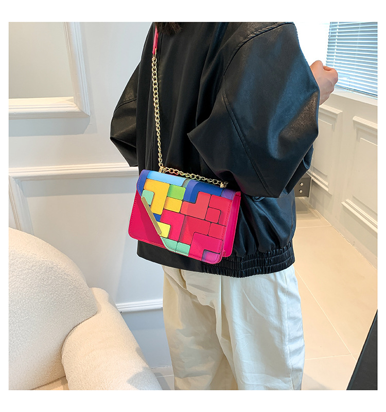 Single Shoulder Strap Strap Type Shoulder Bag, Crossbody Bag Bags Type Women's Small Pu Leather Color Block Streetwear Square Magnetic Buckle Shoulder Bag Crossbody Bag