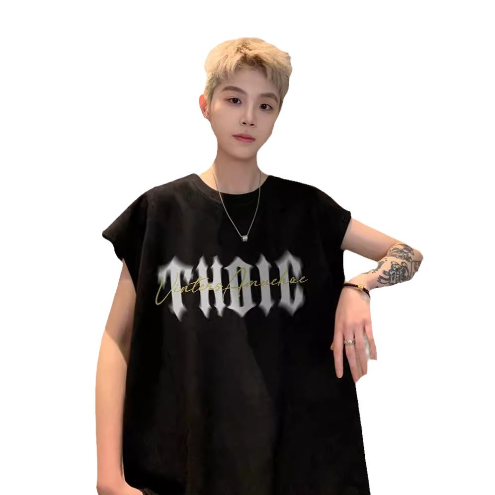 American Style Retro Vest Men's Summer Loose Trendy Short-sleeved Top Clothes for Boys Sleeveless T-shirt