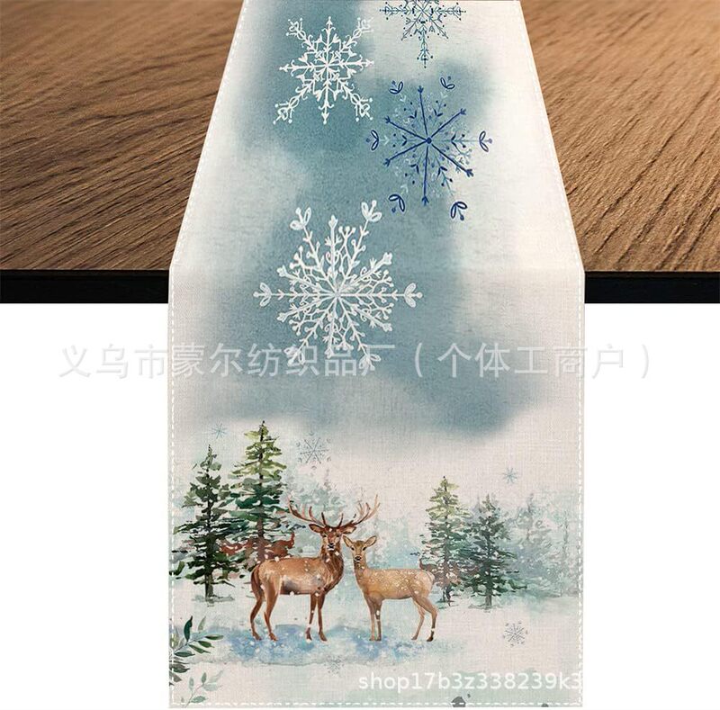 国境を越えたアマゾン希音爆金クリスマステーブル旗冬雪だるまサンタクロースプリントテーブルマット亜麻|undefined