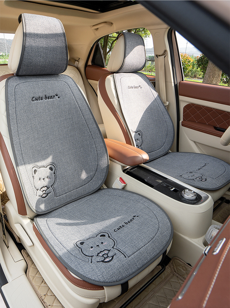 New Linen Donut Bear Cartoon Four Seasons Car Seat Cushion Set