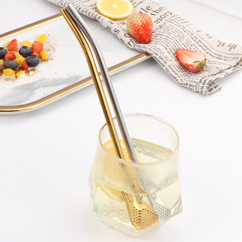 Cuchara de paja de acero inoxidable 304 transfronteriza, cuchara de paja desmontable, cuchara de paja todo en uno de doble uso, cuchara de paja con filtro para bebidas