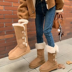 两穿翻折厚底雪地靴女2025冬季新款高筒加绒东北保暖棉靴毛毛靴
