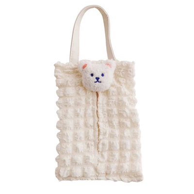 Car tissue box/set box cover for car - off-white-bubble-grid-tissue-box-cover-with-hanging-loop-white-bear-design