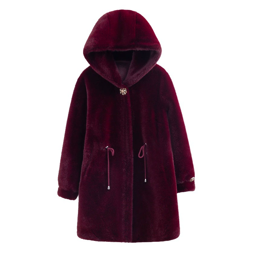 Новинка Норковая трава с капюшоном для мам среднего и пожилого возраста Норковая Шуба Женская Длинная зимняя плюс 200 кг