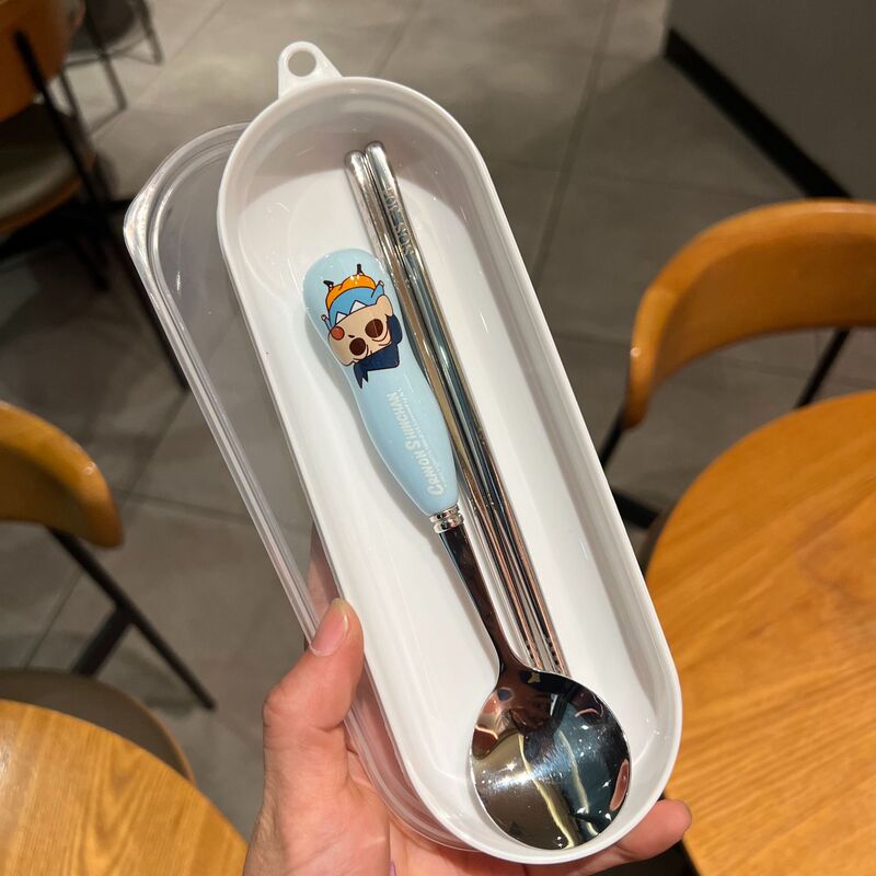 本物のクレヨンしんちゃん子供用セラミック 304 スプーン箸家庭用ライススプーンステンレス鋼学生ポータブルカトラリーボックス|undefined