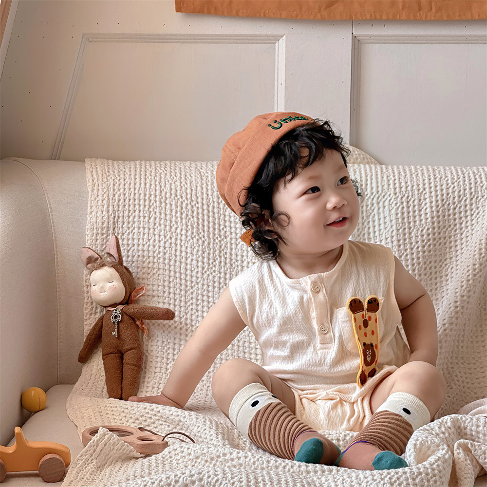 2024 verano coreano estilo occidental lindo chico bebé delgado recién nacido dibujos animados sin mangas mamelucos ropa de casa ropa de salida