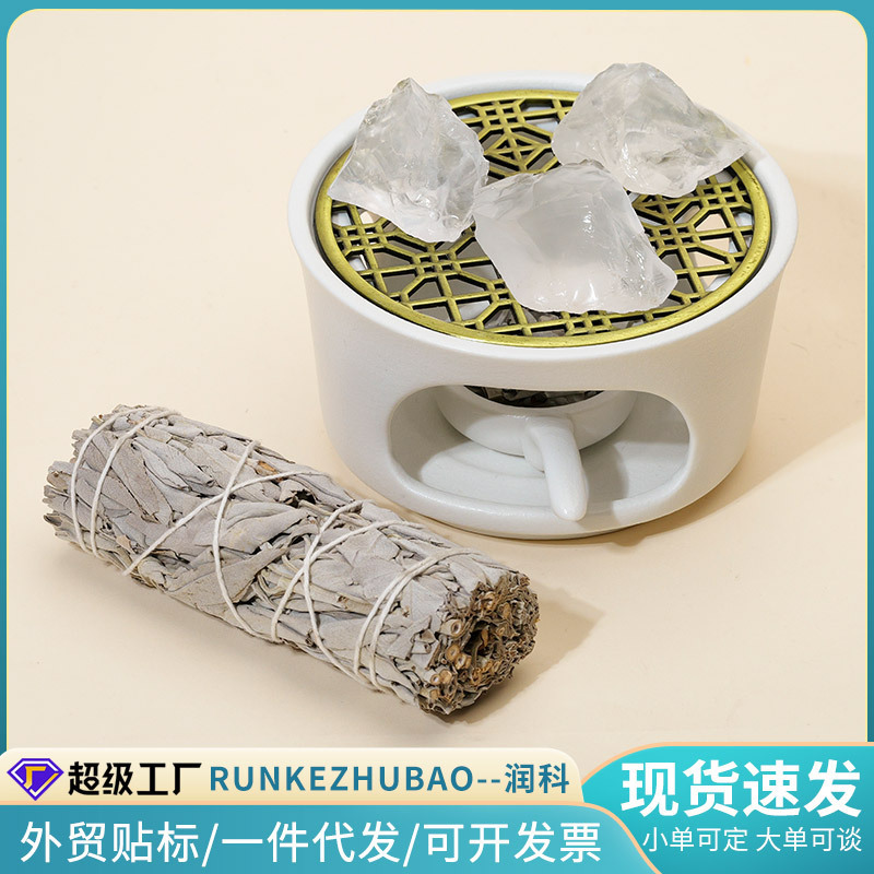 Sage Ceramic Incense Burner Crystal Stone Purification Degaussing Burning Container Sacred Wood Candle Cedar Tea Brewing Wholesale