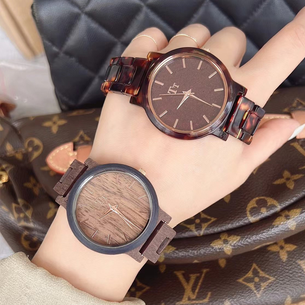 Tt Watch Large Dial Simple Imported Glasses Bakelite Design Dark Brown Zen Style Personalized Student Female Watch 5