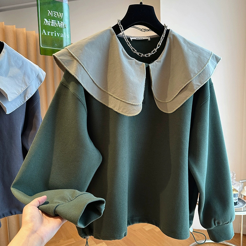 Plus-Size Women's Large Size 150kg Plus-Size Sweatshirt with a Unique Design and Drawstring Hem for Autumn