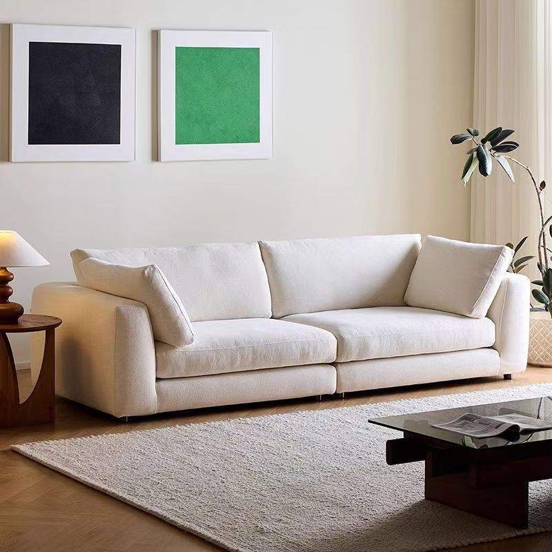 Japanese Wabi-Sabi Style Living Room Small Apartment Minimalist Straight Cotton and Linen Sofa Removable and Washable Linen Fabric Sofa