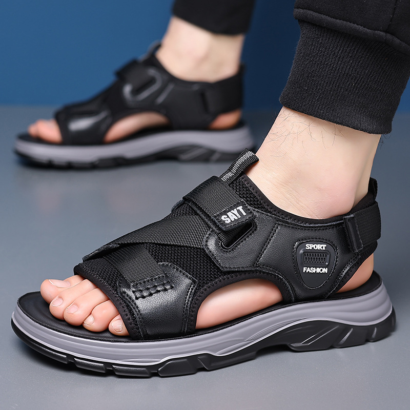 Real Soft Leather Men's Sandals Summer 2024 Non-Slip Soft Sole Sports Casual Beach Shoes Slippers Dual-Use Outdoor Shoes