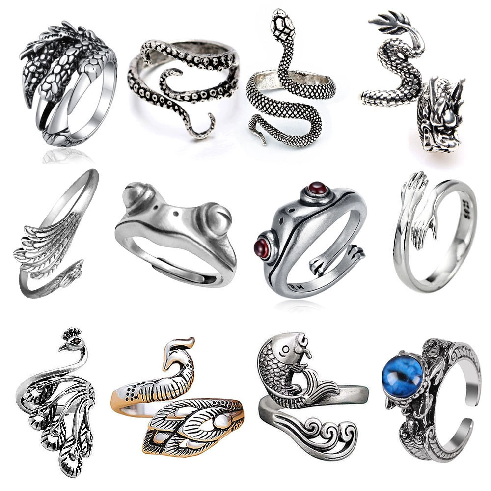 Retro Adjustable Ring Set, Punk Style, Alloy Electroplated, 16-Piece Mix (Adjustable)