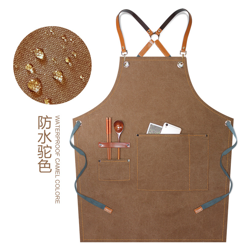 Delantal de lona gruesa Red Femenina mismo estilo peluqueros leche té tienda barista hornear cocina guardapolvos delantal al por mayor