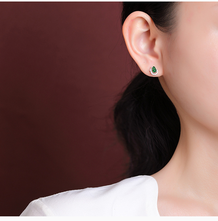 Khuyên tai nữ bạc S925 mạ vàng hình hươu đính ngọc bích phong cách retro — Kiểu màu bạc chi tiết 6