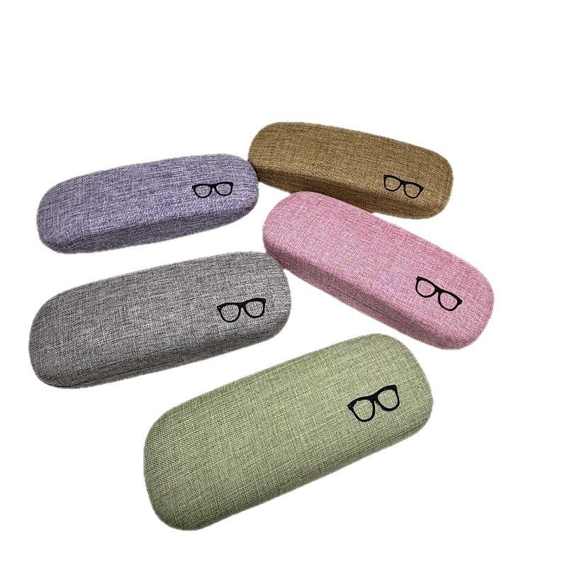 Caja de gafas de lino grande al por mayor en stock nuevo miopía puede imprimir una pequeña caja de almacenamiento de gafas rectangulares frescas