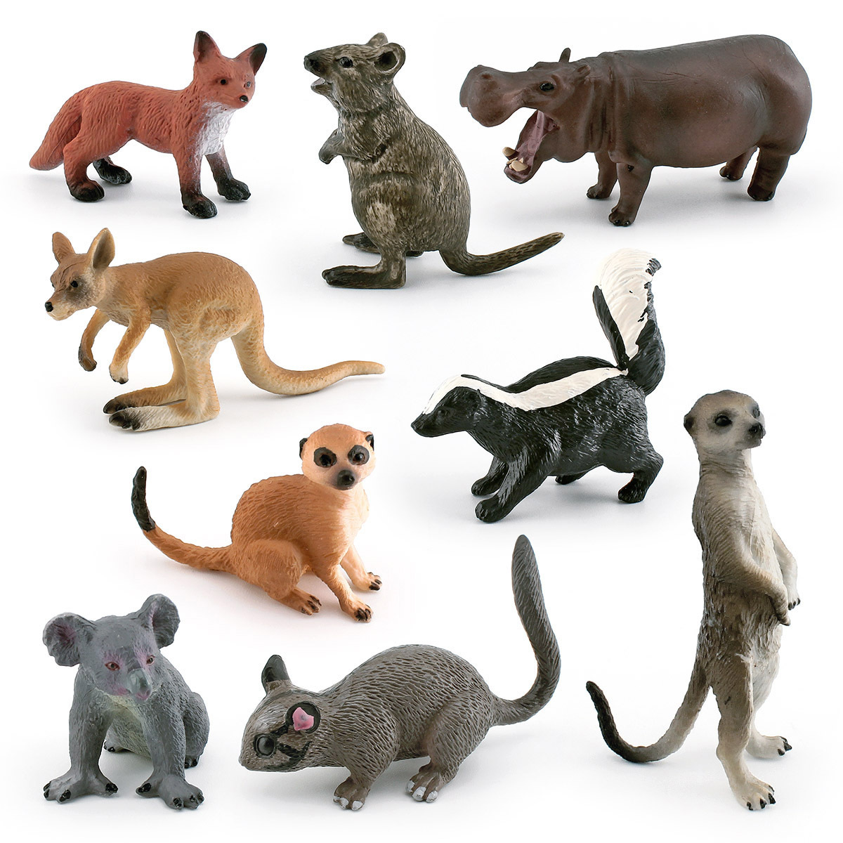 Transfronteriza simulación bosque animal zorro rojo canguro zorrillo zarigüeya hipopótamo Kara árbol oso modelo adornos estáticos