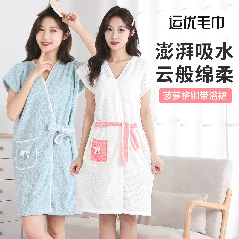 Женская банная юбка-накидка с узором «ананас», из кораллового флиса, впитывающая, для дома, как полотенце, в стиле халата.