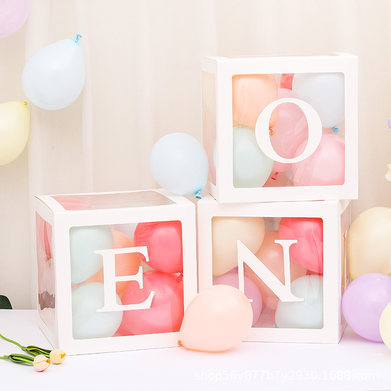25cmネット赤透明箱赤ちゃん誕生日26文字LOVE卒業結婚式装飾BABY風船箱|undefined