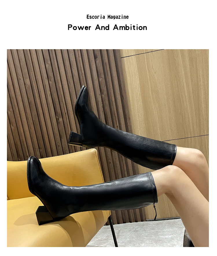 Brown Knee High Boots For Women With Thick Heels And Square Toe_voghion.com