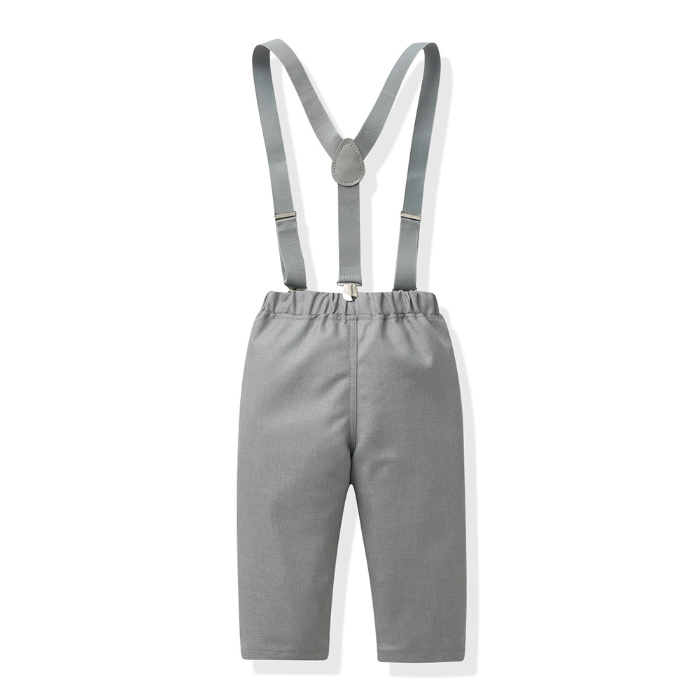 kid's clothing Boys' dress long sleeve bow cotton shirt children's suit suspenders multi-piece set_voghion.com
