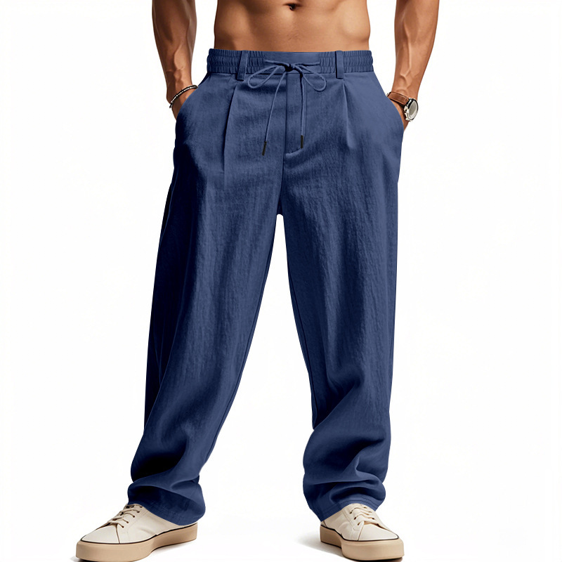 Men's Loose Linen Casual Wide-leg Beach Trousers For Summer_voghion.com
