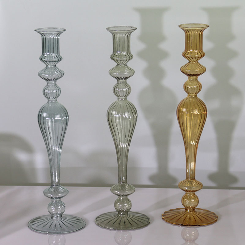 Estilo Europeo retro candelabro creativo vidrio raya romántica cena con velas transparente sala de estar decoración del hogar Decoración