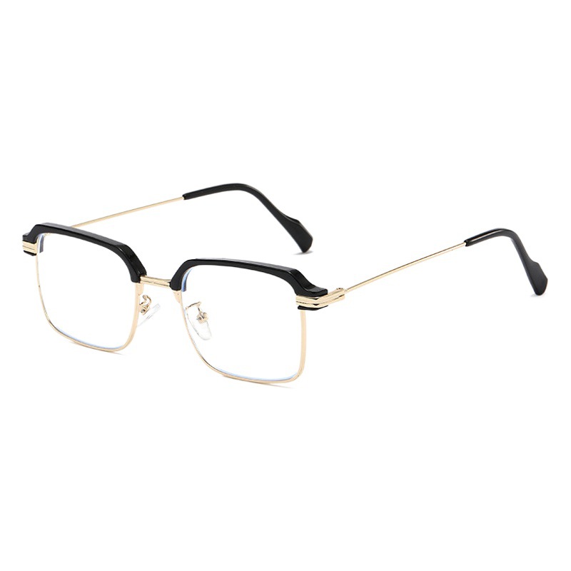Trendy Prescription Glasses, Blue Light Blocking Glasses, Non-Prescription Glasses, Half-Frame, for Tech-Savvy Men, Stylish Bad Boy Style, for Large Faces, Cool and Handsome Prescription Glasses