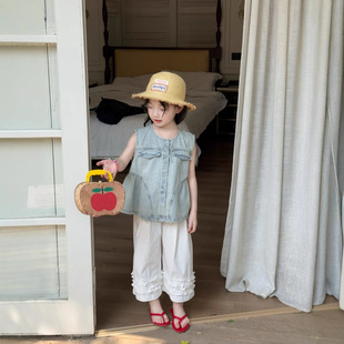 Girls Summer Korean Style 2025 New Baby Fashionable All-match Retro Denim Vest Stylish Vest