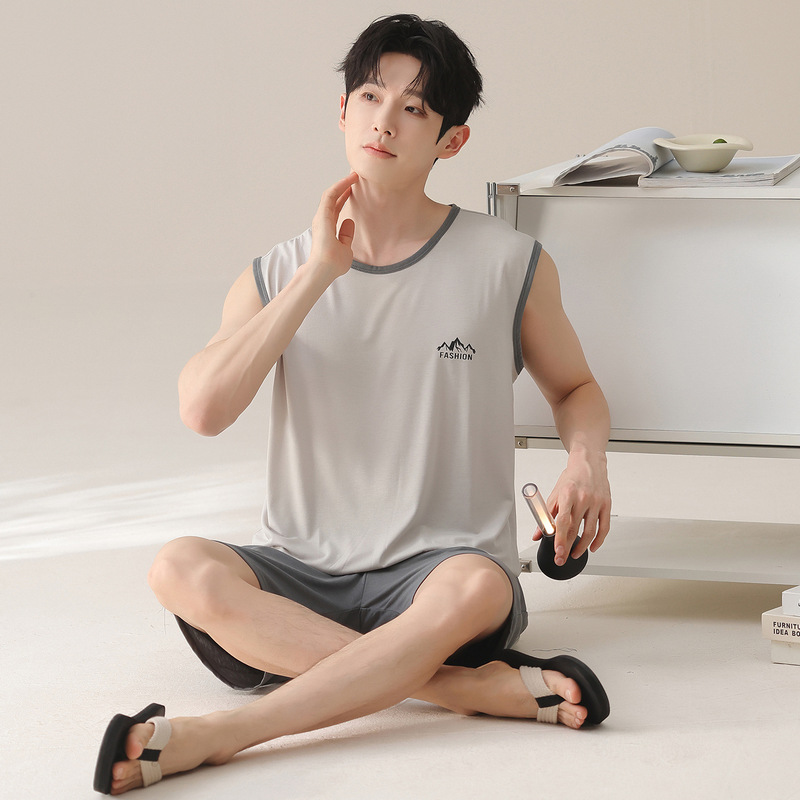 2026 New Model Modal Pajamas Men's Vest Shorts Summer Round Neck Thin Sleeveless Vest Home Wear Set