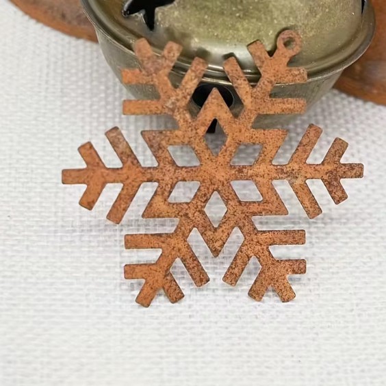 Metal Snowflake Christmas Ornaments with Jute Rope - 6cm / 2.36inch Rustic Brown Holiday Decorations