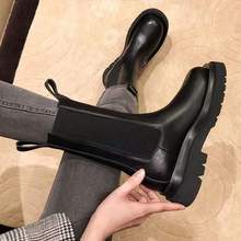 mona同款鞋网红厚底切尔西烟筒靴女款马丁靴女英伦风骑士靴