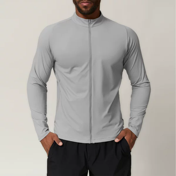 Cross-border European and American stand collar men's sports fitness coat solid color outdoor leisure home commuter warm sweater 1052