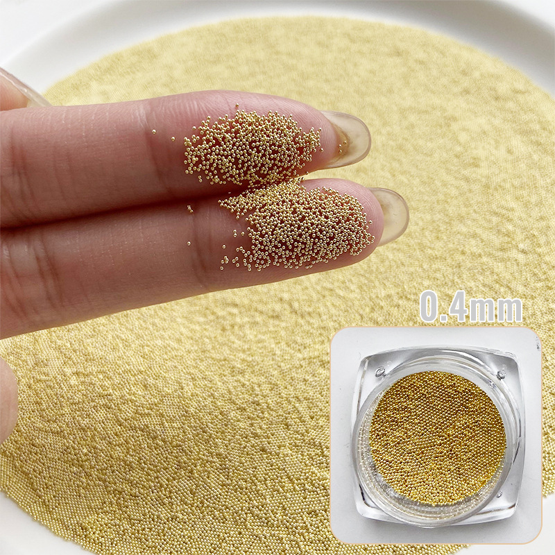 0,4mm Mini pequeños granos de acero accesorios de uñas tamaño pequeño cuentas redondas de metal DIY decoraciones de uñas Accesorios