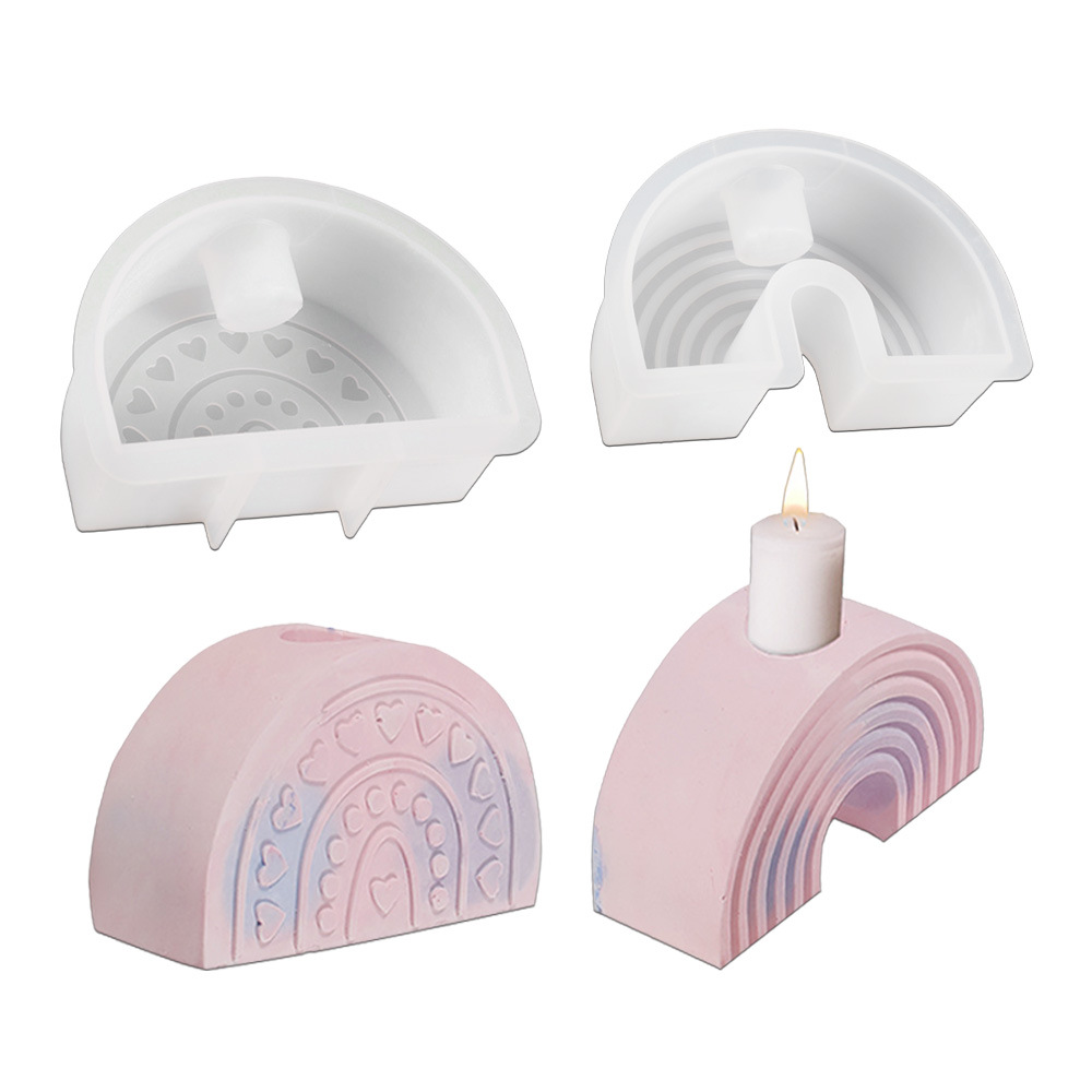 428C resina epoxi vela molde alto espejo curvado raya arco iris candelabro de silicona al por mayor