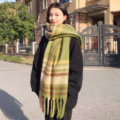 2025新款马海毛条纹格流苏格子围巾女韩版软糯加厚保暖学生氛围感