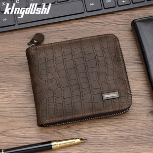 Foreign Trade Popular Classic Crocodile Pattern Men's Short Chain Wallet Large Capacity Multi-Card Slot Hinge Coin Bag Wallet
