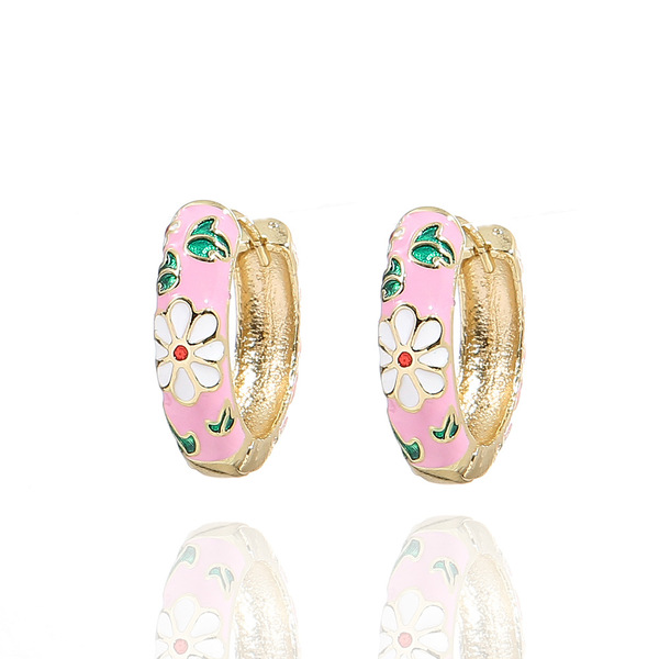 Earring new women's popular jewelry dripping oil flower flower…