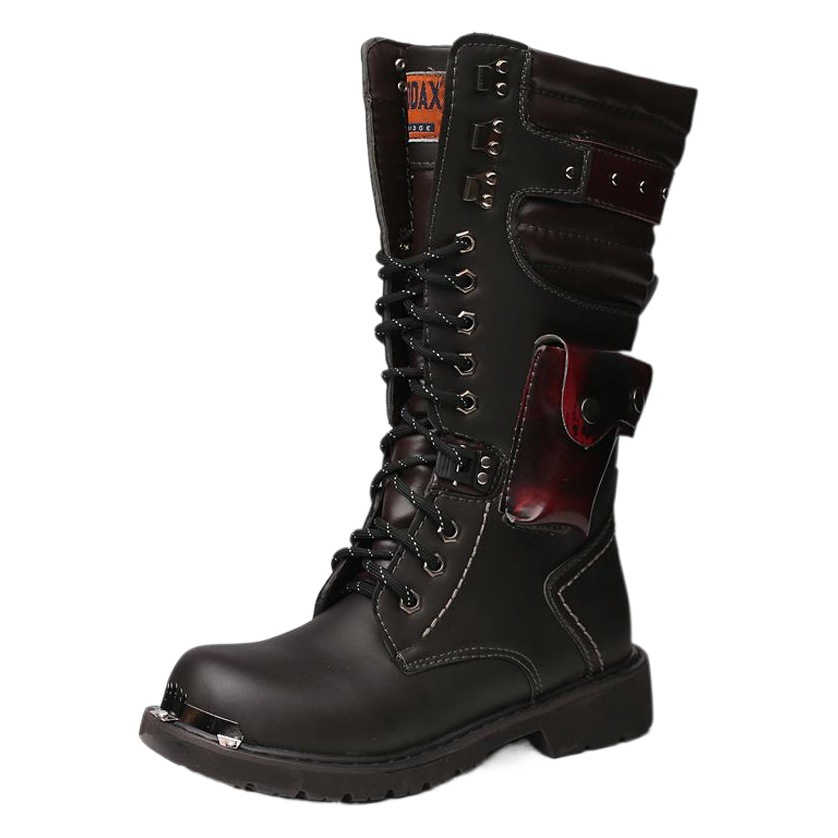 Fábrica de comercio exterior al por mayor de los hombres calientes botas altas botas militares al aire libre de moda más tamaño botas de cuero de punta grande botas de monos