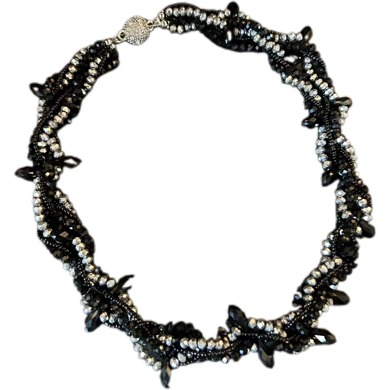 Medieval advanced all match multi layer glass twist necklace retro multi color faceted magnetic neck chain clavicle chain_voghion.com