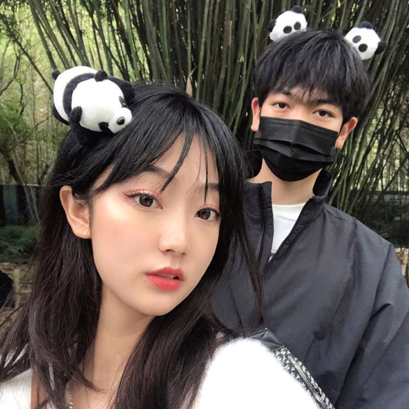 新款熊貓發箍毛絨熊貓女生出遊拍照卡通可愛熊貓頭飾品熊貓基地同