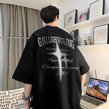 欧美重磅t恤男圆领纯棉短袖美式时尚高街复古oversize半袖上衣潮