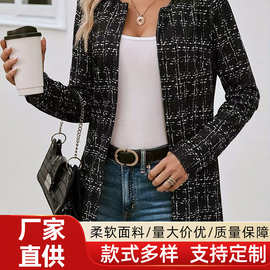 2026新款跨境春秋女式印花外套修身显瘦版型通勤休闲小西服宽松型