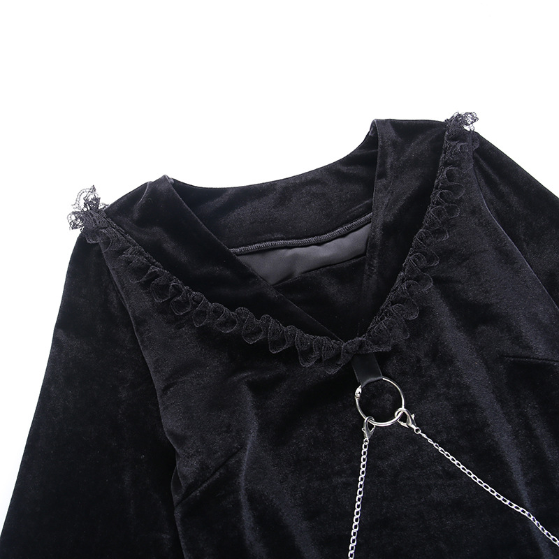Gothic Style Velvet Chain Decoration Lace Stitching Dress NSGYB99738