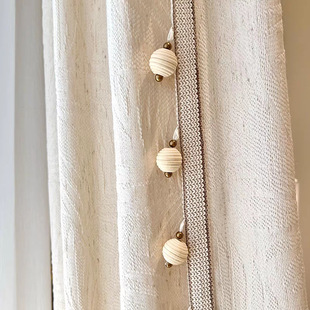 French-Style Cream-Colored Phoenix Tail Leaf Fabric and Yarn Cotton-Linen Curtains with a Three-Dimensional Embossed Feel for Bedroom and Living Room, Light-Transmitting but Not See-Through