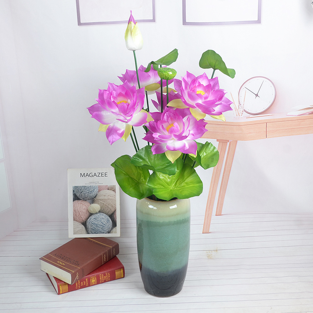 仿真花 家居裝飾花假花絹花廟堂供佛荷花蓮花酒店花 16杈高枝荷花